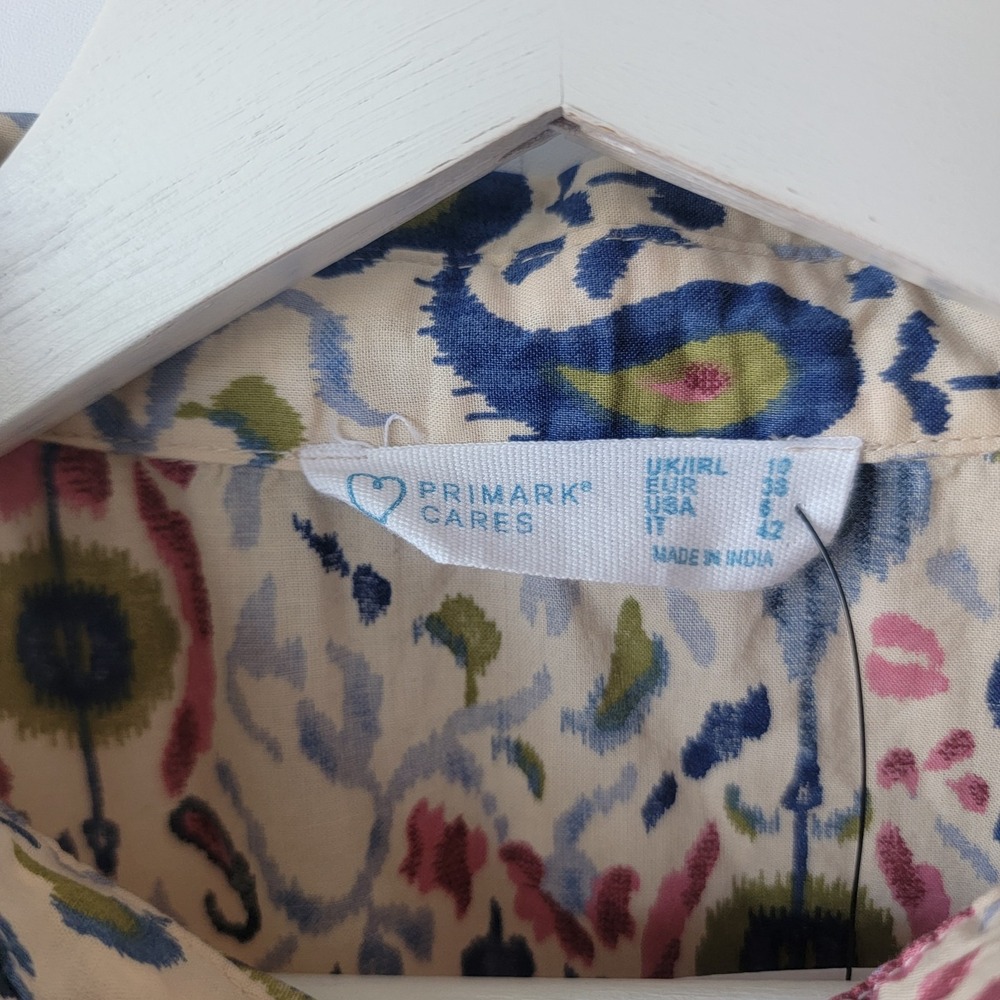 primark cares women's paisley print shirt dress size 6 self-tie belt long sleeve - Picture 7 of 8